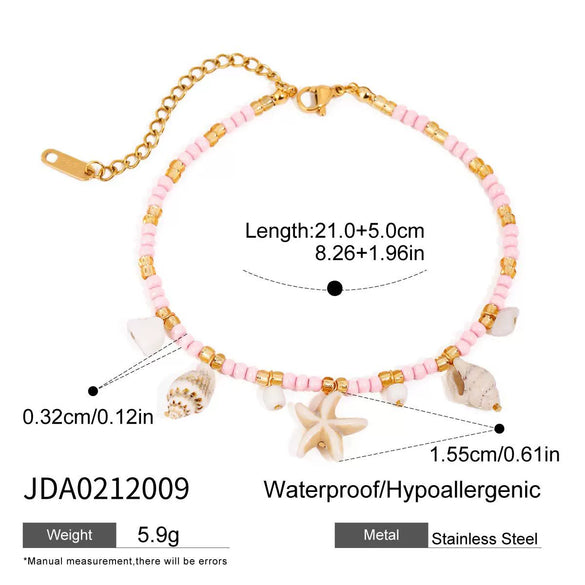 Wholesale Women's Geometric Stainless Steel Beads Shell String Anklet Electroplated Minimalist Ins Style