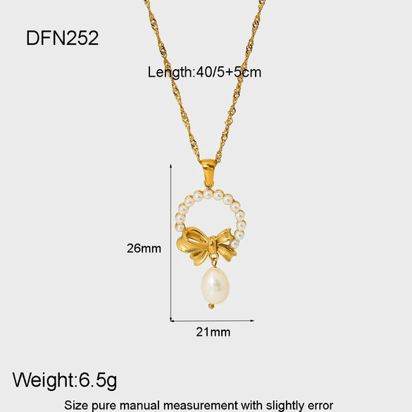 Wholesale Women's Geometric Stainless Steel Bowknot Earrings And Necklaces With Vacuum Real Gold Plating