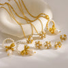 Wholesale Women's Geometric Stainless Steel Bowknot Earrings And Necklaces With Vacuum Real Gold Plating