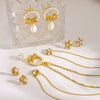 Wholesale Women's Geometric Stainless Steel Bowknot Earrings And Necklaces With Vacuum Real Gold Plating