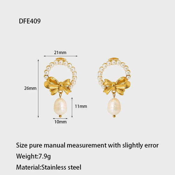 Wholesale Women's Geometric Stainless Steel Bowknot Earrings And Necklaces With Vacuum Real Gold Plating