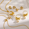 Wholesale Women's Geometric Stainless Steel Bowknot Earrings And Necklaces With Vacuum Real Gold Plating
