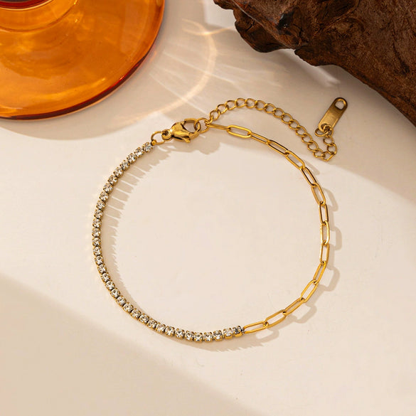 Wholesale Women's Geometric Stainless Steel Bracelet Set With Diamonds