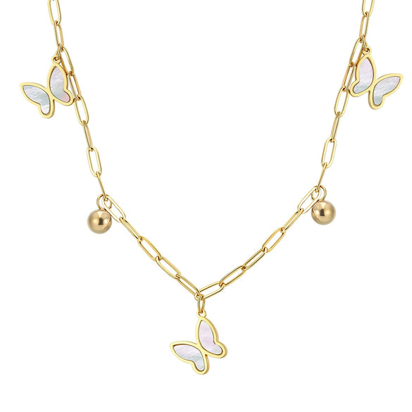 Wholesale Women's Geometric Stainless Steel Butterfly Necklace With Electroplating And Calendering Chain
