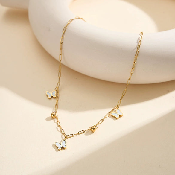 Wholesale Women's Geometric Stainless Steel Butterfly Necklace With Electroplating And Calendering Chain