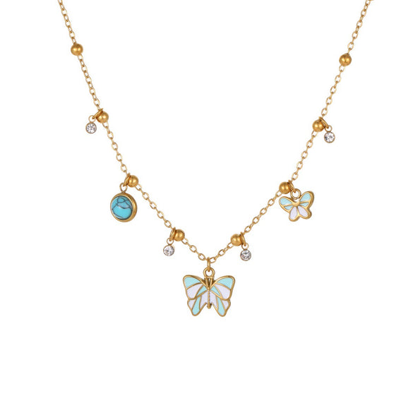 Wholesale Women's Geometric Stainless Steel Butterfly Necklace With Electroplating Design