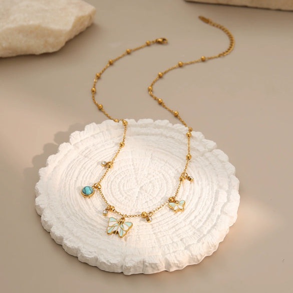 Wholesale Women's Geometric Stainless Steel Butterfly Necklace With Electroplating Design