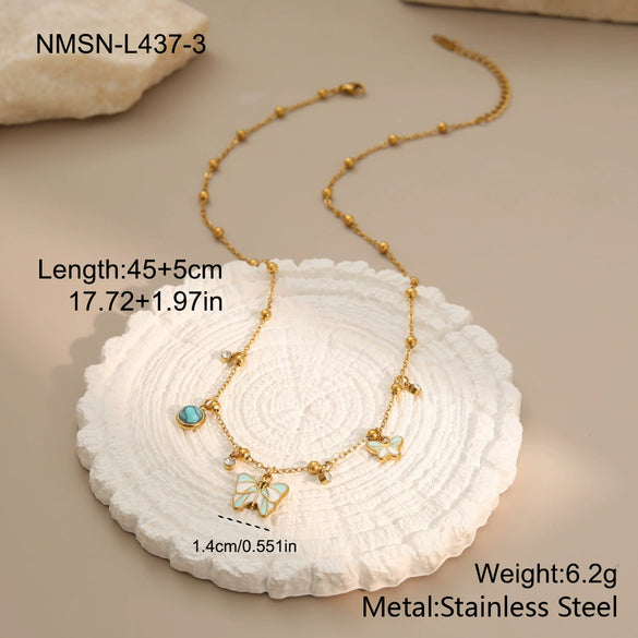 Wholesale Women's Geometric Stainless Steel Butterfly Necklace With Electroplating Design