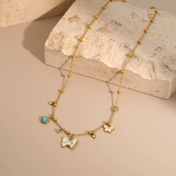 Wholesale Women's Geometric Stainless Steel Butterfly Necklace With Electroplating Design