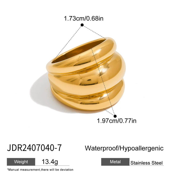 Wholesale Women's Geometric Stainless Steel Chubby Rib Ring With Gold And Silver Color Matching Electroplated In Light Luxury Fashion