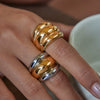 Wholesale Women's Geometric Stainless Steel Chubby Rib Ring With Gold And Silver Color Matching Electroplated In Light Luxury Fashion