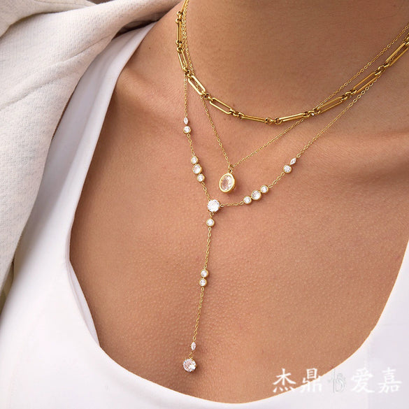 Wholesale Women's Geometric Stainless Steel Clavicle Chain Necklace With Vacuum Real Gold Plating In Pvd Furnace