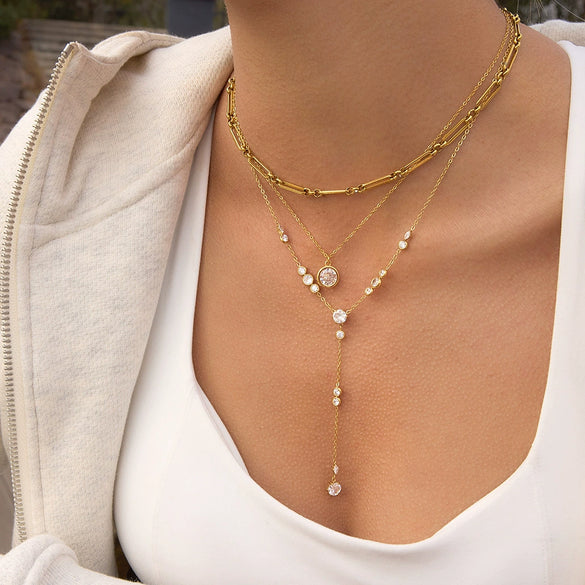 Wholesale Women's Geometric Stainless Steel Clavicle Chain Necklace With Vacuum Real Gold Plating In Pvd Furnace