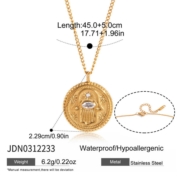 Wholesale Women's Geometric Stainless Steel Coin Pendant Necklace With Vacuum Real Gold Plating