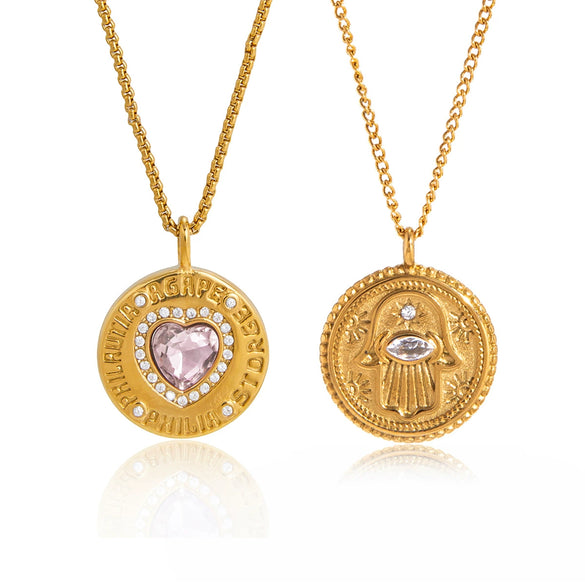 Wholesale Women's Geometric Stainless Steel Coin Pendant Necklace With Vacuum Real Gold Plating