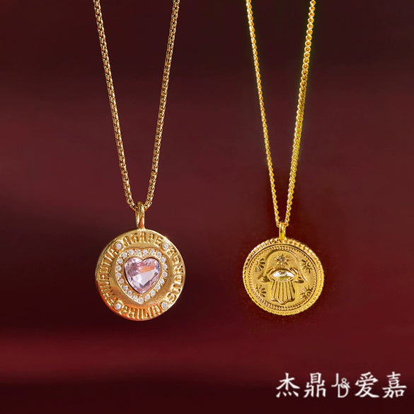 Wholesale Women's Geometric Stainless Steel Coin Pendant Necklace With Vacuum Real Gold Plating