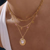 Wholesale Women's Geometric Stainless Steel Coin Pendant Necklace With Vacuum Real Gold Plating