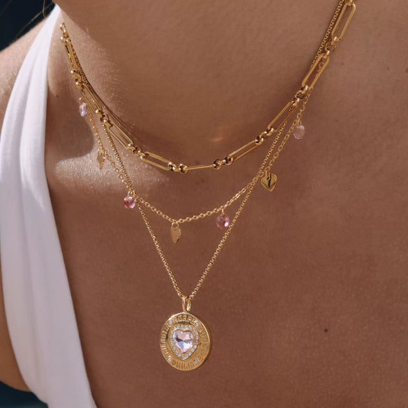 Wholesale Women's Geometric Stainless Steel Coin Pendant Necklace With Vacuum Real Gold Plating