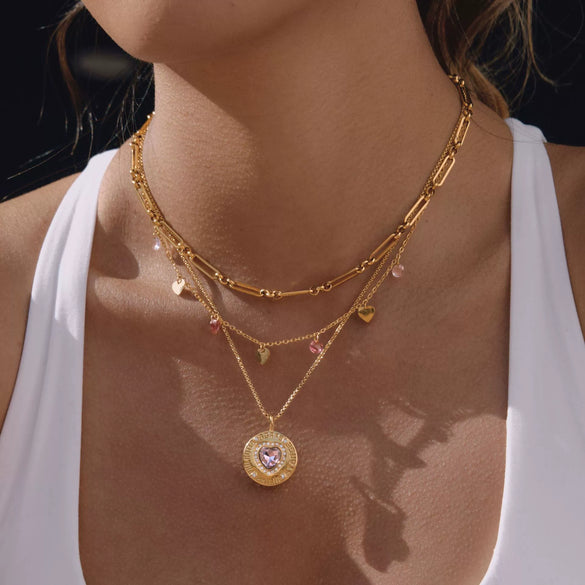 Wholesale Women's Geometric Stainless Steel Coin Pendant Necklace With Vacuum Real Gold Plating