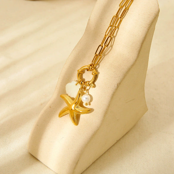 Wholesale Women's Geometric Stainless Steel Cross Chain Necklace 18K Gold Plated