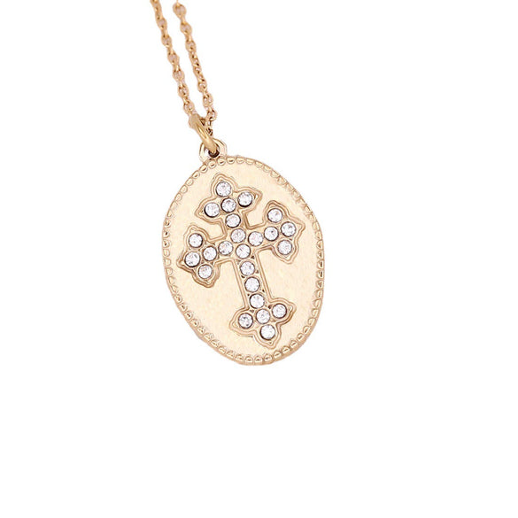 Wholesale Women's Geometric Stainless Steel Cross Necklace With Eye Pattern And Zircon Design