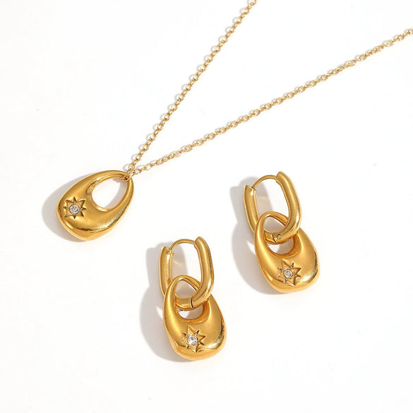 Wholesale Women's Geometric Stainless Steel Diamondencrusted Earrings With Vacuum Real Gold Plating