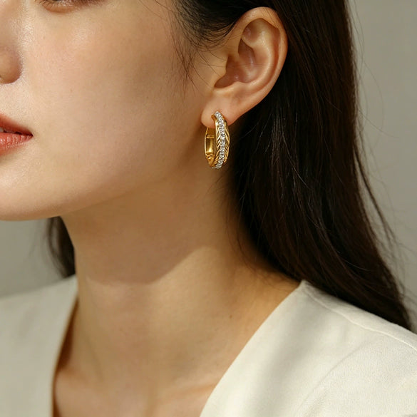 Wholesale Women's Geometric Stainless Steel Diamondstudded Electroplated Earrings