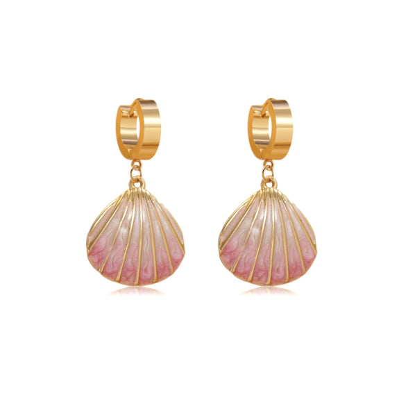 Wholesale Women's Geometric Stainless Steel Dripping Oil Shell Earrings Vacation Style Jewelry