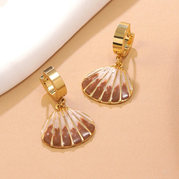 Wholesale Women's Geometric Stainless Steel Dripping Oil Shell Earrings Vacation Style Jewelry