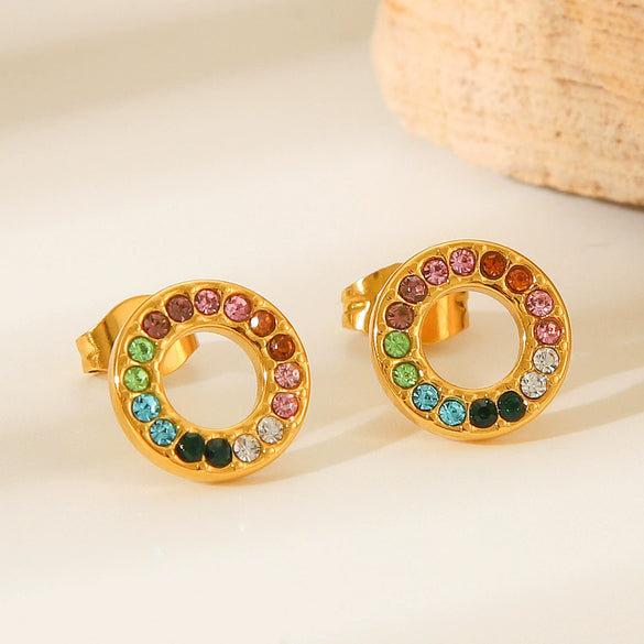 Wholesale Women's Geometric Stainless Steel Earrings With Colored Diamond Electroplated