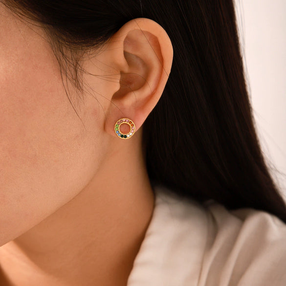 Wholesale Women's Geometric Stainless Steel Earrings With Colored Diamond Electroplated