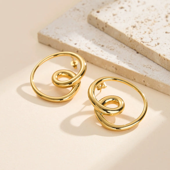 Wholesale Women's Geometric Stainless Steel Earrings With Curved Spiral Twisted Lines Vintage Style 18K Gold Plated By Vacuum Real Gold Plating In Pvd Furnace