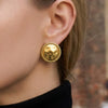 Wholesale Women's Geometric Stainless Steel Earrings With Gold Plating And Hammered Texture