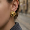 Wholesale Women's Geometric Stainless Steel Earrings With Gold Plating And Hammered Texture