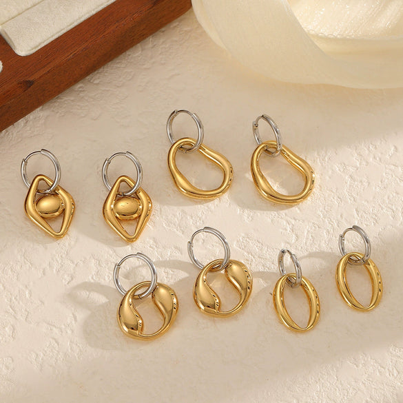 Wholesale Women's Geometric Stainless Steel Earrings With Pvd Furnace Vacuum Real Gold Plating