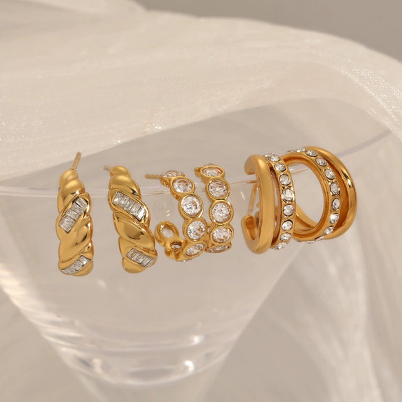 Wholesale Women's Geometric Stainless Steel Earrings With Vacuum Real Gold Plating And Diamondencrusted Zircon