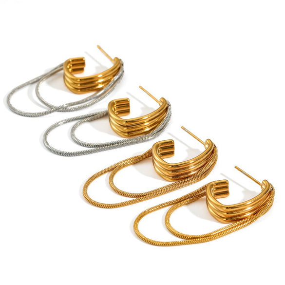 Wholesale Women's Geometric Stainless Steel Earrings With Vacuum Real Gold Plating In Pvd Furnace