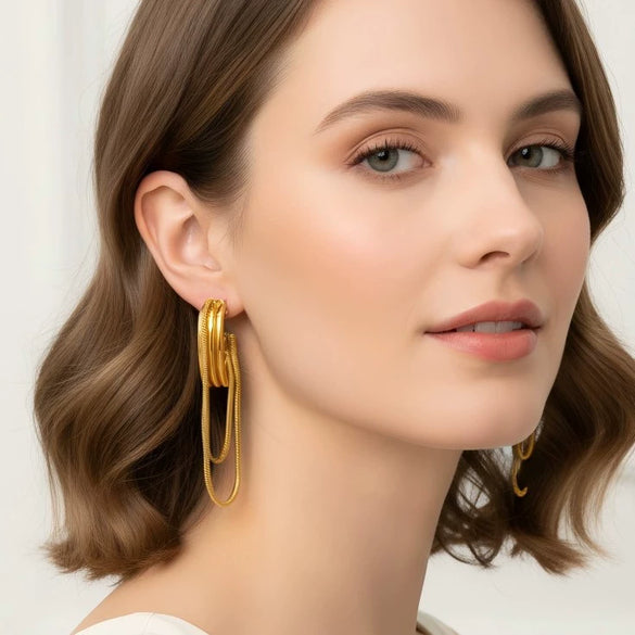 Wholesale Women's Geometric Stainless Steel Earrings With Vacuum Real Gold Plating In Pvd Furnace