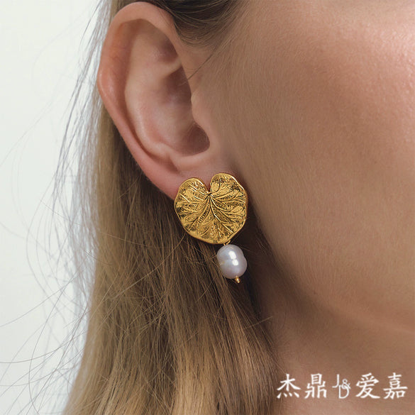Wholesale Women's Geometric Stainless Steel Earrings With Vacuum Real Gold Plating Inspired By Plants And Flowers
