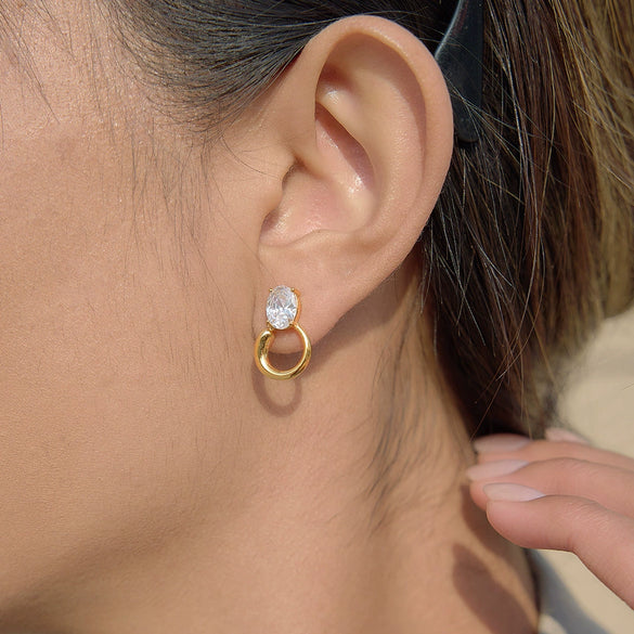 Wholesale Women's Geometric Stainless Steel Earrings With Vacuum Real Gold Plating