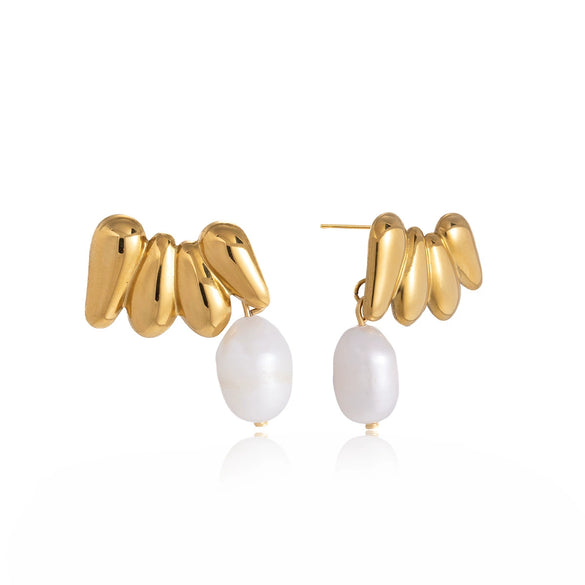 Wholesale Women's Geometric Stainless Steel Earrings With Vacuum Real Gold Plating