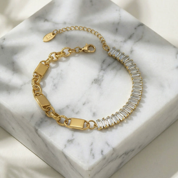Wholesale Women's Geometric Stainless Steel Electroplated 5A Zircon Spliced Chain Light Luxury Bracelet