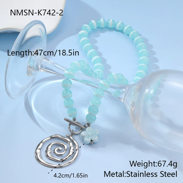 Wholesale Women's Geometric Stainless Steel Electroplated Beaded Spiral Necklace