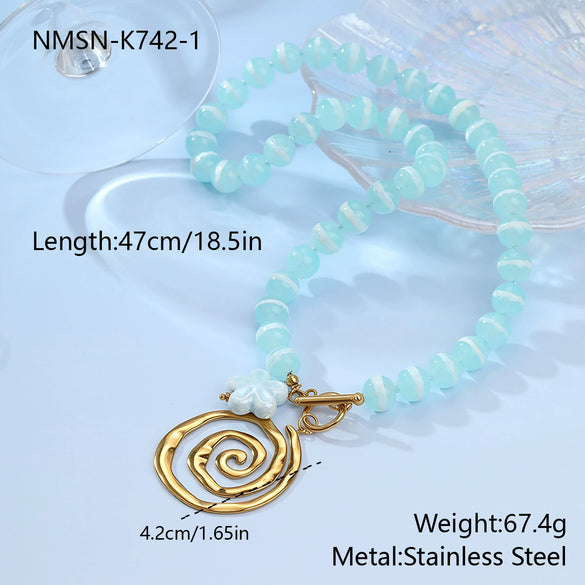 Wholesale Women's Geometric Stainless Steel Electroplated Beaded Spiral Necklace