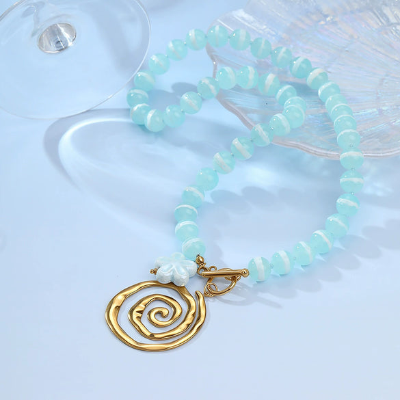 Wholesale Women's Geometric Stainless Steel Electroplated Beaded Spiral Necklace