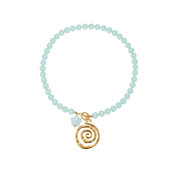 Wholesale Women's Geometric Stainless Steel Electroplated Beaded Spiral Necklace