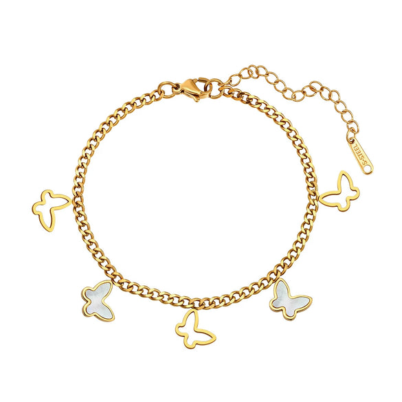 Wholesale Women's Geometric Stainless Steel Electroplated Bracelet With Butterfly Design Cuban Chain