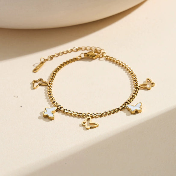 Wholesale Women's Geometric Stainless Steel Electroplated Bracelet With Butterfly Design Cuban Chain