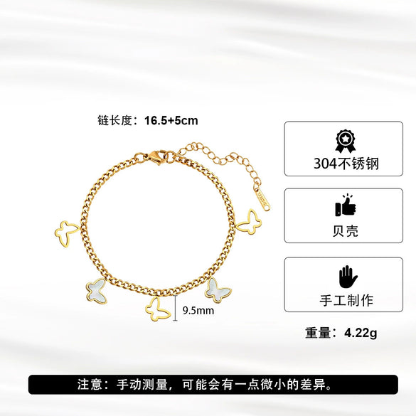 Wholesale Women's Geometric Stainless Steel Electroplated Bracelet With Butterfly Design Cuban Chain
