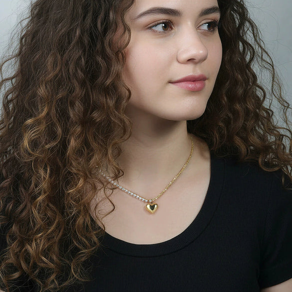 Wholesale Women's Geometric Stainless Steel Electroplated Calendering Chain Single Heart Pendant Necklace